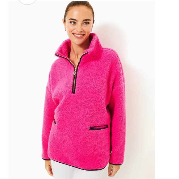 Lilly Pulitzer Jackets & Blazers - Lilly Pulitzer Soreen Sherpa Popover Passion Fruit Pink